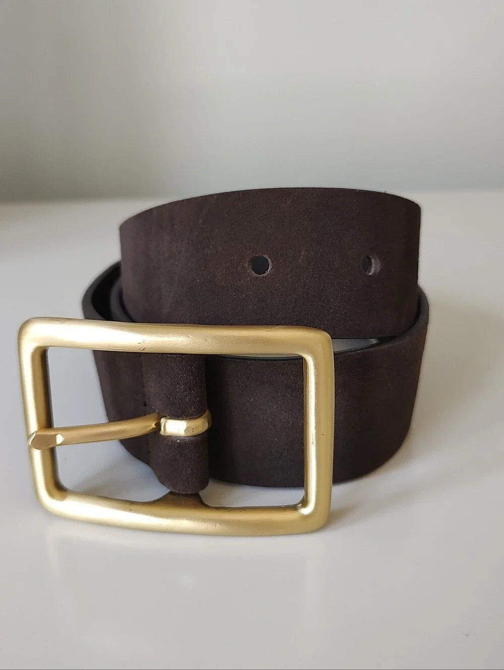 Spartina 449 Genuine Suede Leather Brown Belt Gold Tone Buckle Small